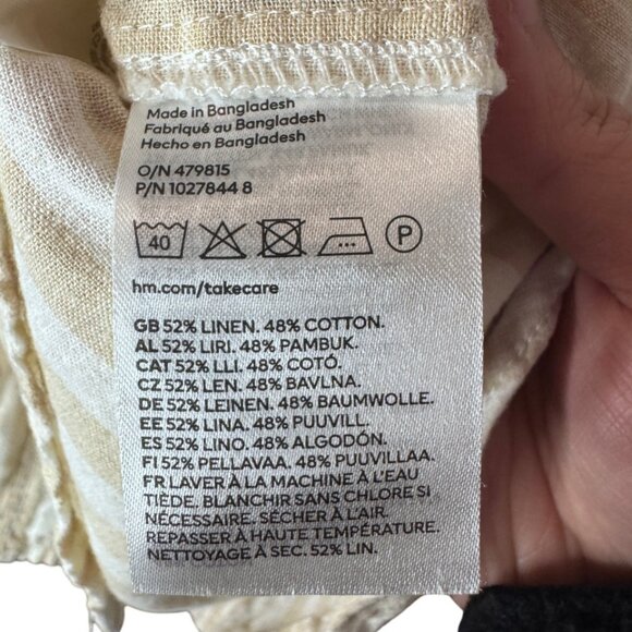 H&M beige striped linen blend long sleeve button down top size M - Picture 11 of 11